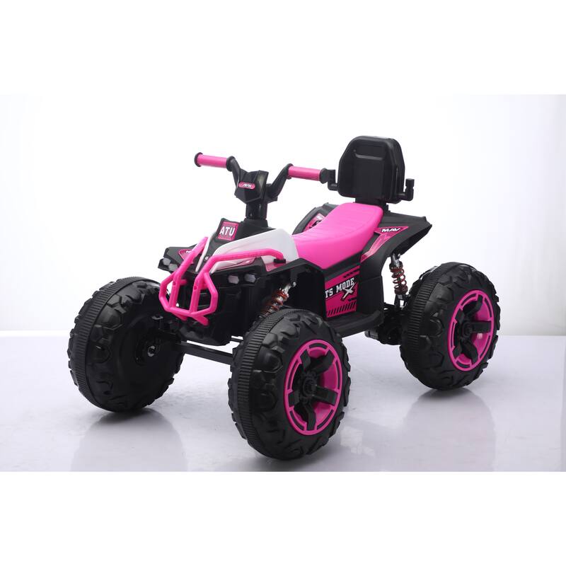 Ride On Toy Car,12V Electric ATV Car for Kids, 4 Wheeler Electric Toy Car with Bluetooth,light,Leather Seaters - Pink