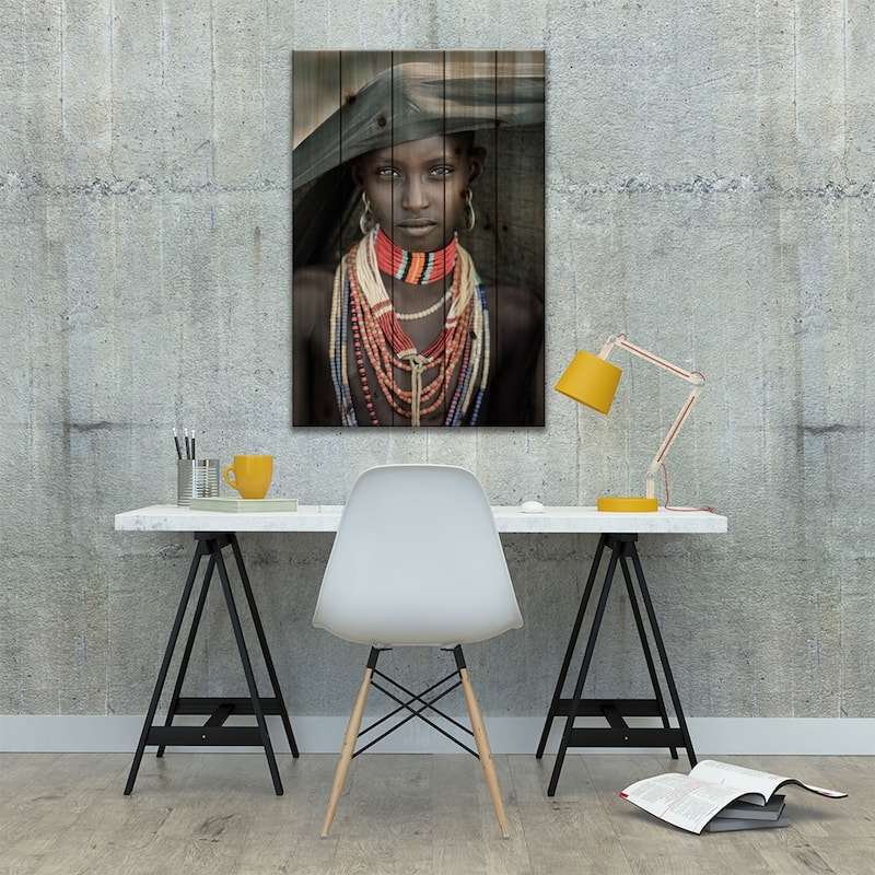 Arbore Tribes Girl Print On Wood by Trevor Cole - Multi-Color