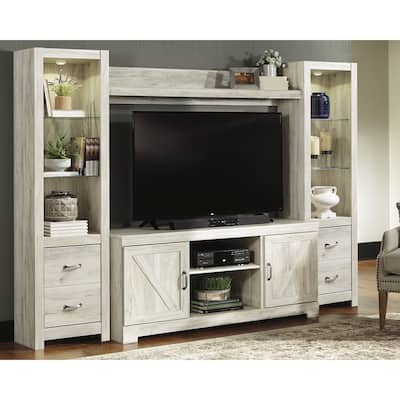 Signature Design by Ashley Bellaby Whitewash 4-Piece Entertainment Center - 103.5"W x 19.5"D x 72.25"H