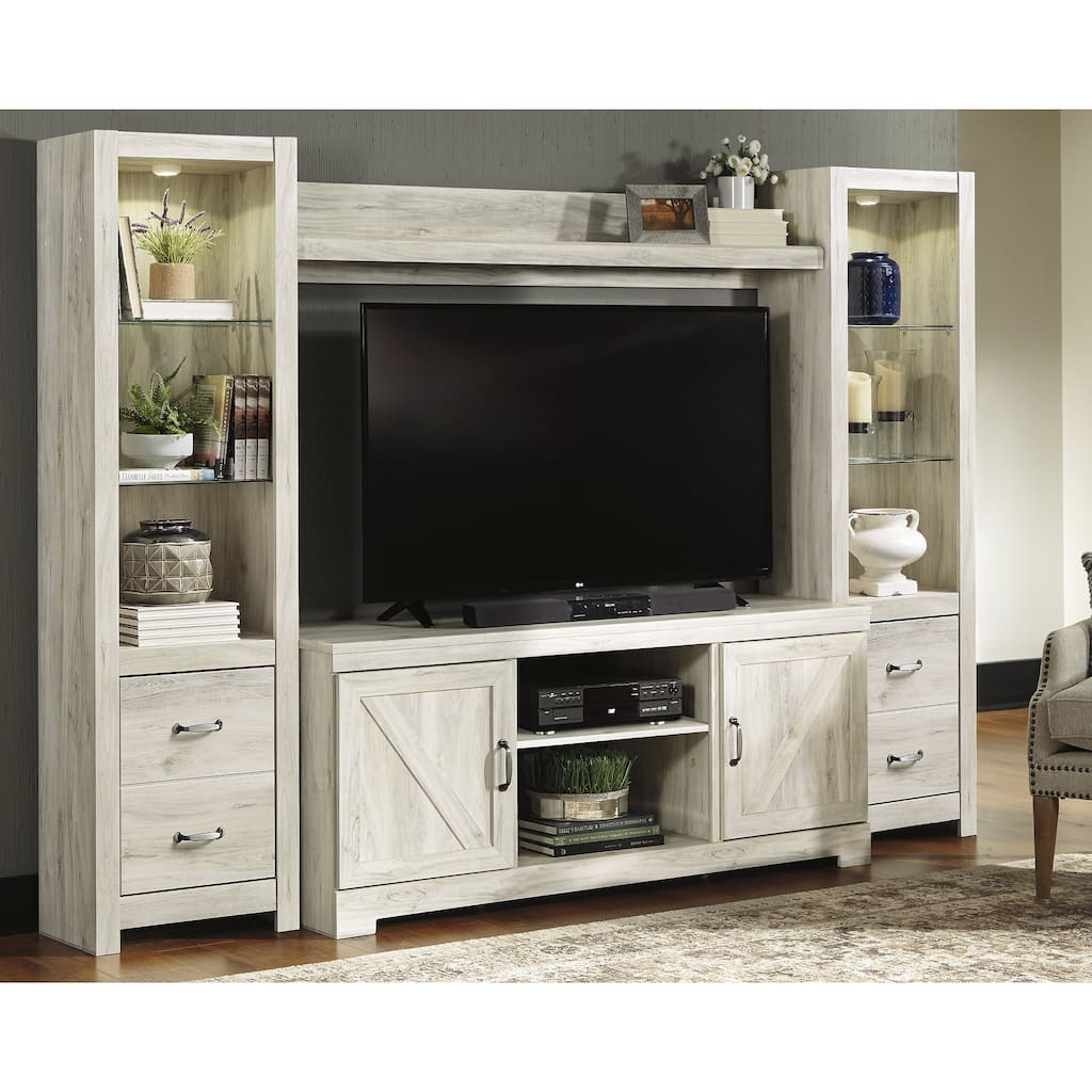 Signature Design by Ashley Bellaby Whitewash 4-Piece Entertainment Center - 103.5"W x 19.5"D x 72.25"H