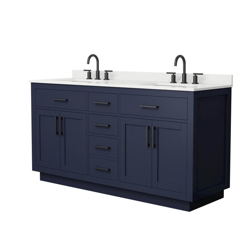 Wyndham Collection WCG262666D-QTZ-US3MXX Beckett TK 66" Free Standing - Dark Blue / Giotto Quartz Top / Matte Black