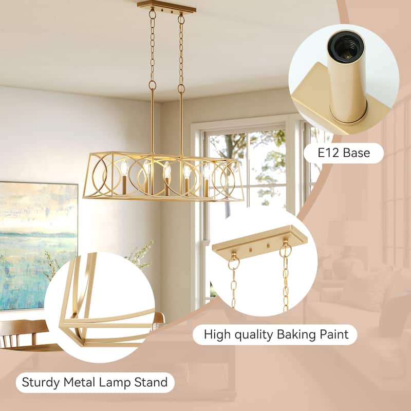 36''W Modern Linear Chandelier with Adjustable Height, Geometric Pendant Light