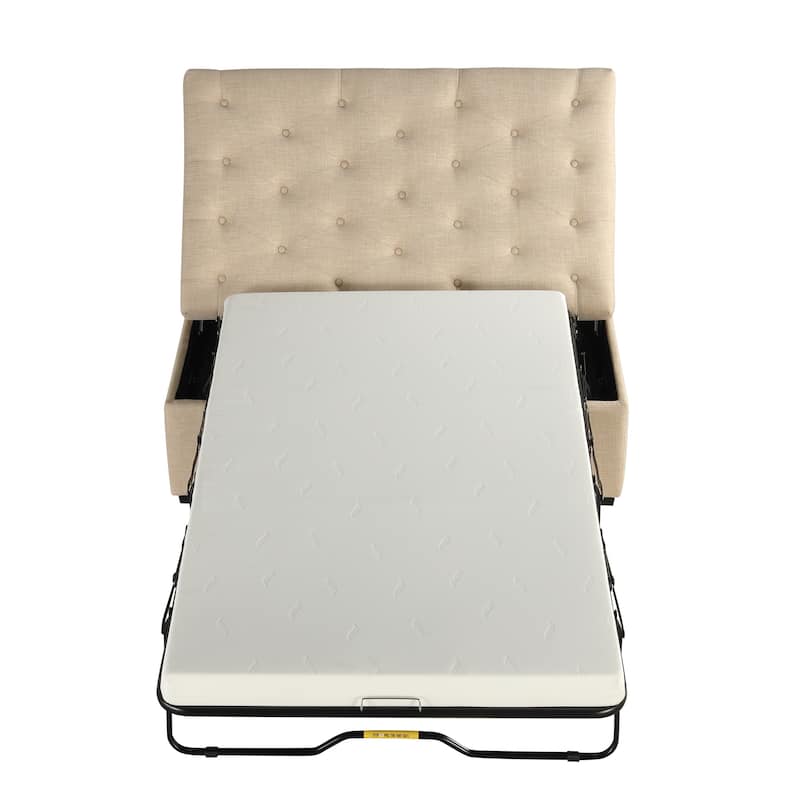 Tufted Sleeper Couch Settee, Ottoman with Folding Sofa Bed, Convertible Ottoman Sleeper with Memory Mattress
