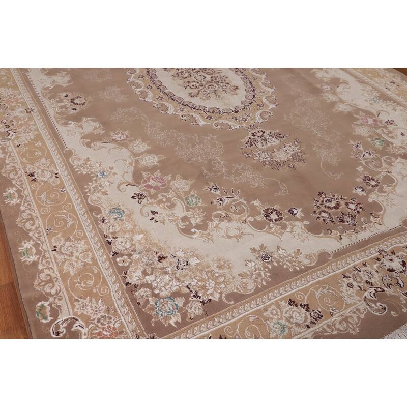 Brown Floral Kashan Turkish Area Rug Machine Made Traditional Carpet - 8'2" x 11'7"