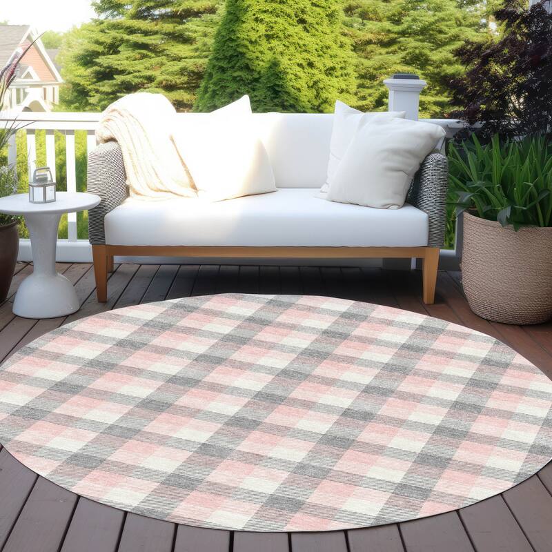 Machine Washable Indoor/ Outdoor Plaid Chantille Rug