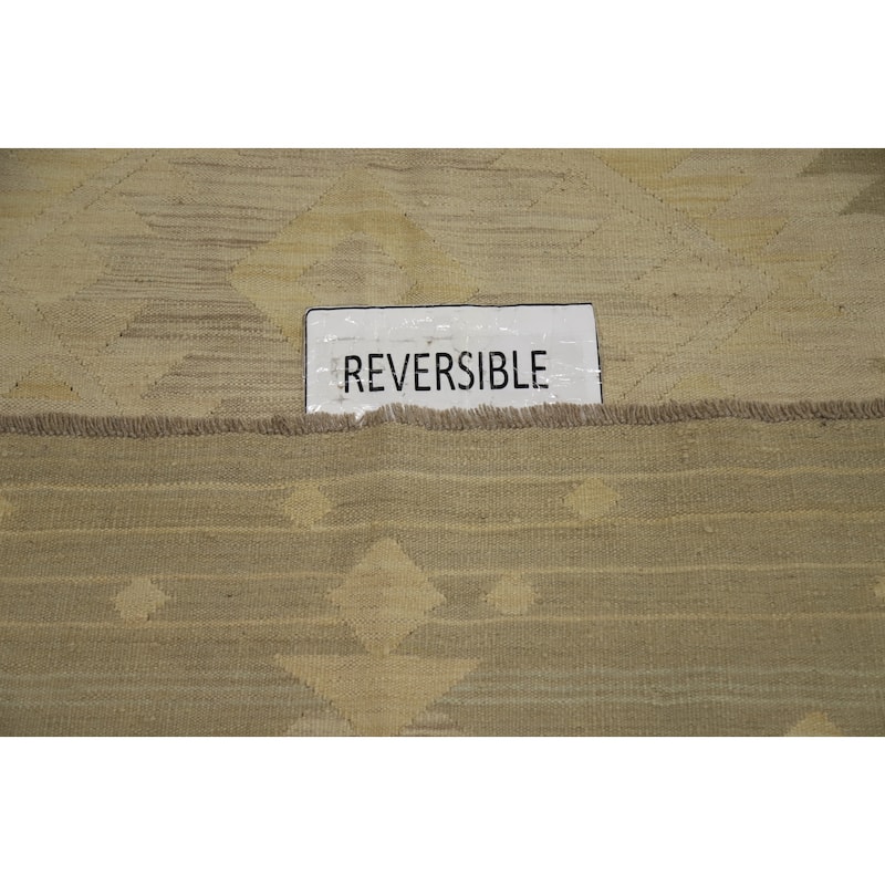 Hand Woven Oriental 100% Wool Carpet Southwestern Tribal Beige & Ivories Kilim Area Rug - 8' 3'' X 4' 10''