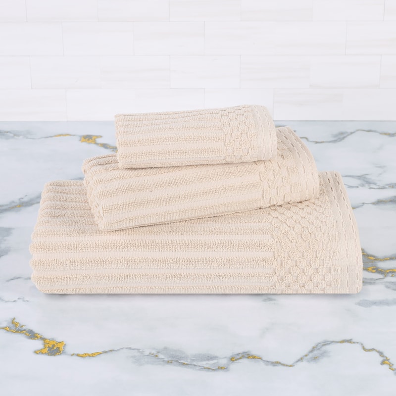 Blue Nile Mills Modern Ribbed 100% Cotton Quick-Dry 3-Piece Towel Set