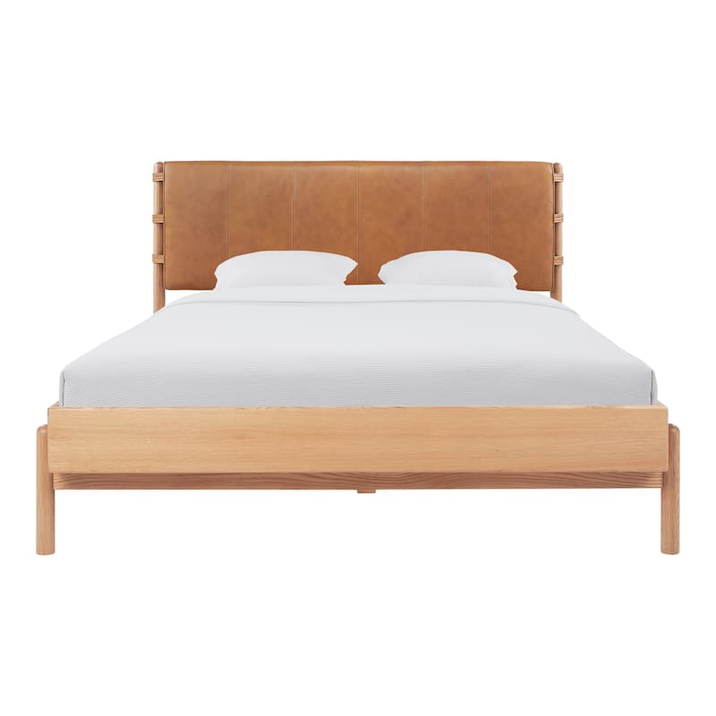NADAAL STUDIOS Odette Queen Bed - Soft Low Design in Solid Oak and Oak Veneer in Light Brown