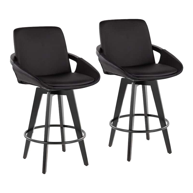 Porch & Den Pugo 26" Fixed-Height Upholstered Counter Stool with Splayed Wood Legs (Set of 2)