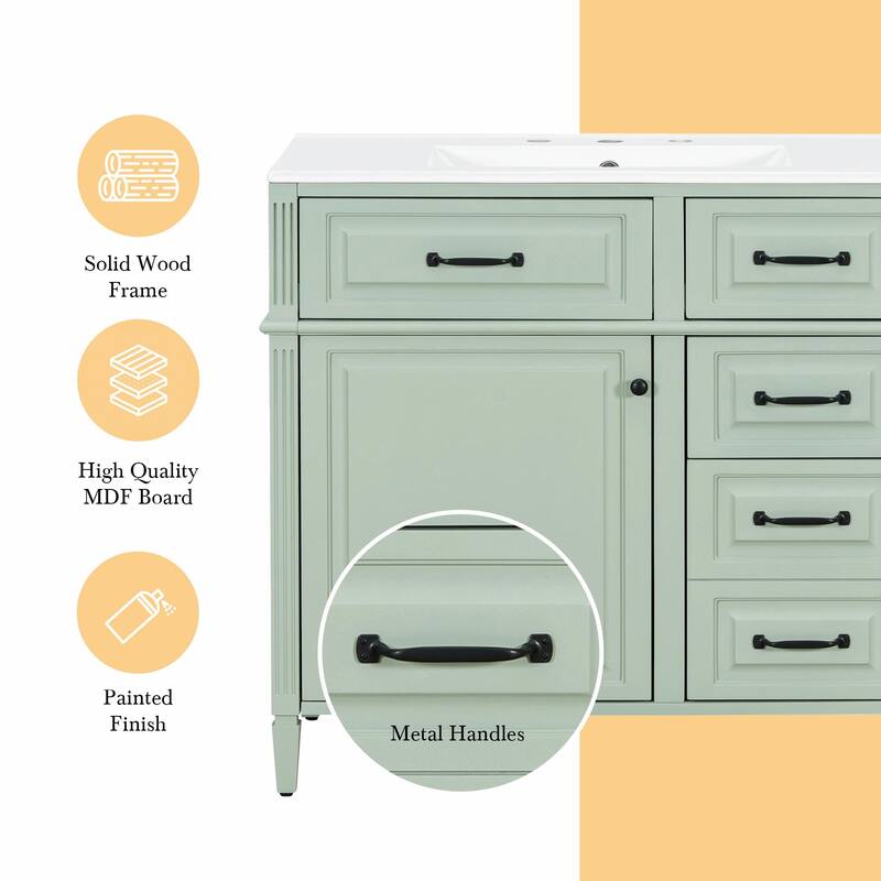 36-Inch Bathroom Vanity with Ceramic Sink Top, Solid Wood Frame and MDF Cabinet