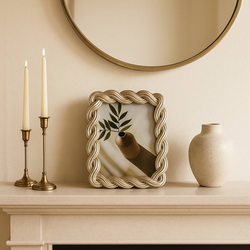 Decorative Resin and Glass Frame Twisted Rope Design - 5"x7", Gold