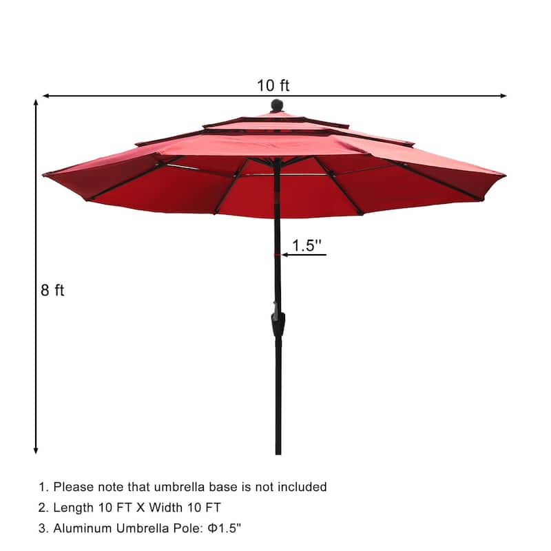 Clihome 10FT 3-Tiers Vented Round Market Umbrella with Crank Lift