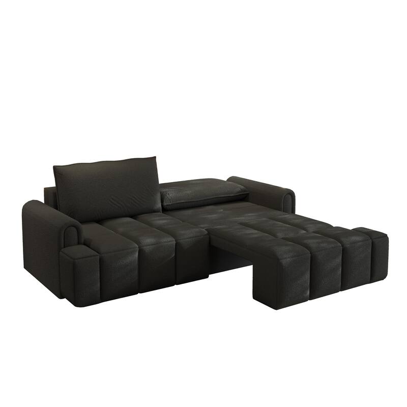 90.2" Sleeper Sofa with Pull-Out Bed, 3-in-1 Convertible Sofa Bed, Large Teddy Loveseat with Adjustable Backrest & Storage Seats