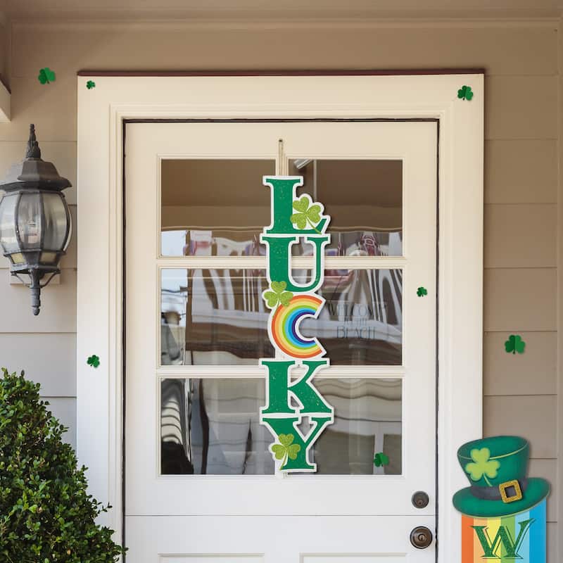 Glitzhome 42"H St. Patrick's Metal Lucky Leprechaun Hat Shamrocks Yard Stakes