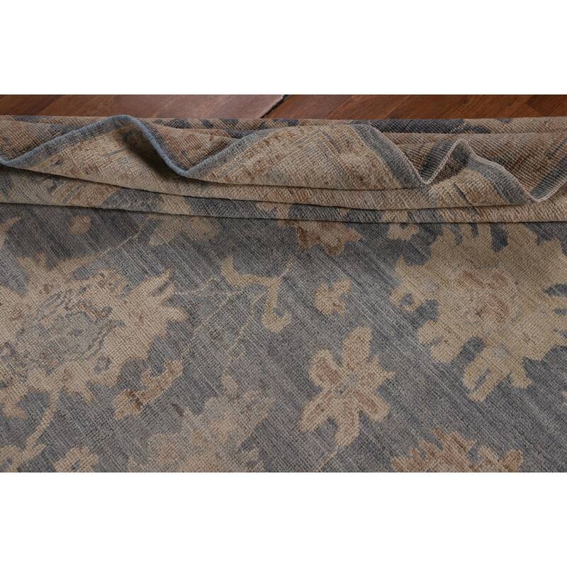 Vegetable Dye Blue Oushak Oriental Area Rug Hand-Knotted Wool Carpet - 6'2"x 8'9"