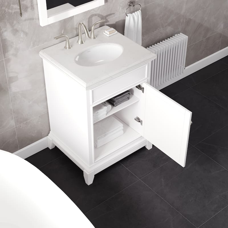 Elite Stamford 24 in. Single Sink Bath Vanity with Carrara Quartz Top and Undermount Porcelain Sink