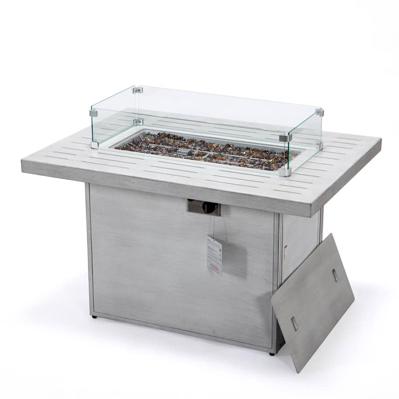LeisureMod Chelsea 44" Modern 55000 BTU Propane Patio Fire Pit Table with Wind Guard for Porch Backyard Garden Decor