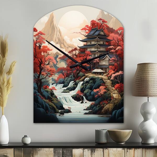 Designart - Asian Art Landscape - Asian Art Large Wall Clocks in Arch ...