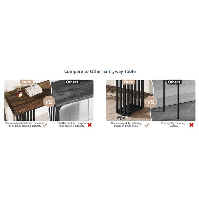 55" Industrial Console Table - Extra Long Entryway Hallway Sofa Foyer Table with Thick Top & Sturdy Metal Frame, Brown & Black