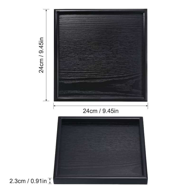 Wood Serving Tray Square Decorative Platter Home Kitchen Table, Black - 9.4 Inch