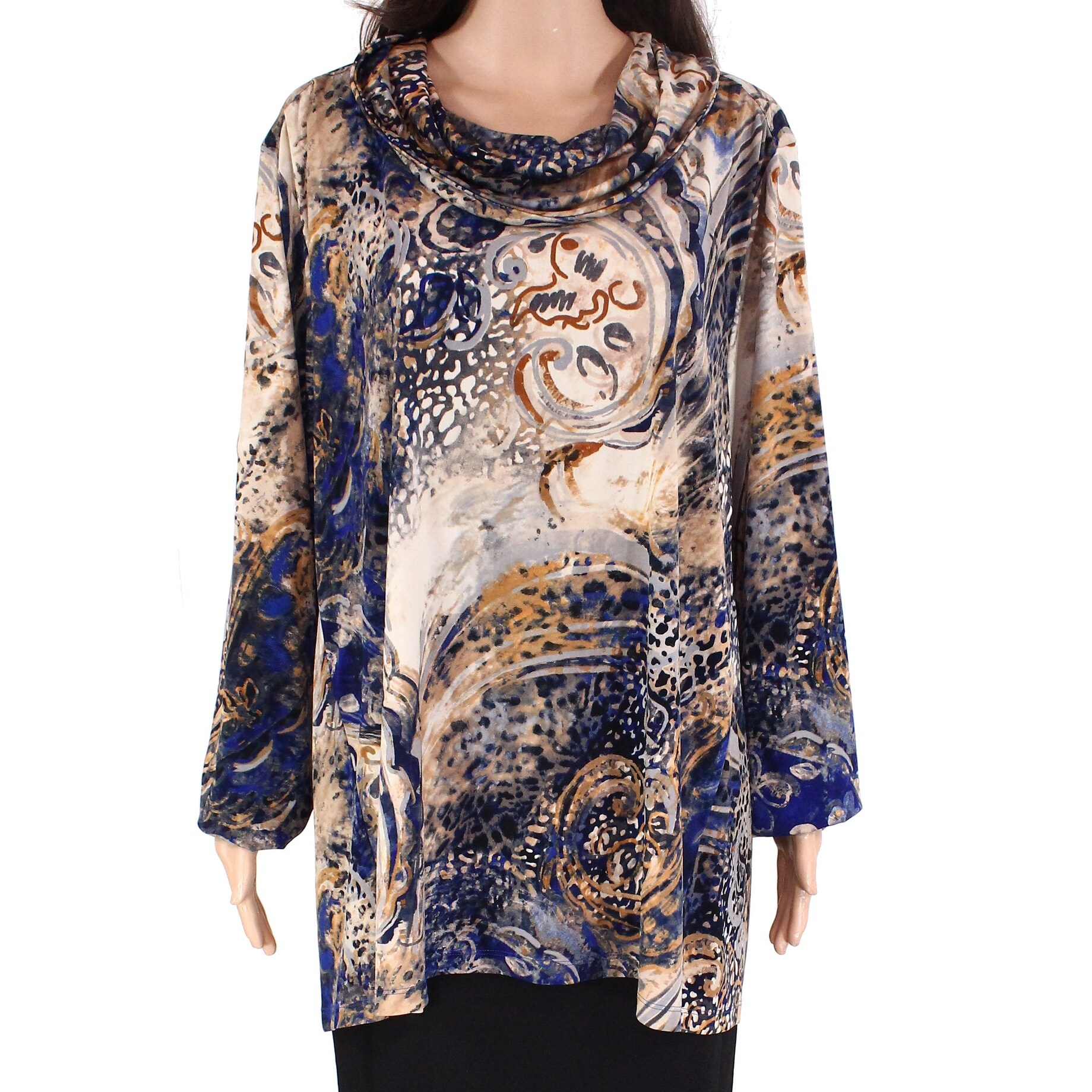Shop Erin London Women S Knit Top Blue Size 1x Plus Printed Cowl