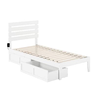 Attic Platform Bed - Twin XL, 2 Drawers, White Finish - Includes Charger