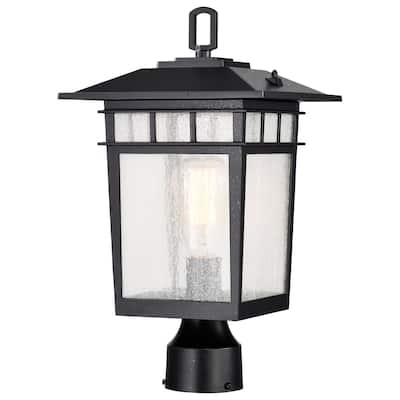 Cove Neck Outdoor Large Post Light Pole Lantern - 1 Light - Textured Black Finish - Clear Seeded Glass
