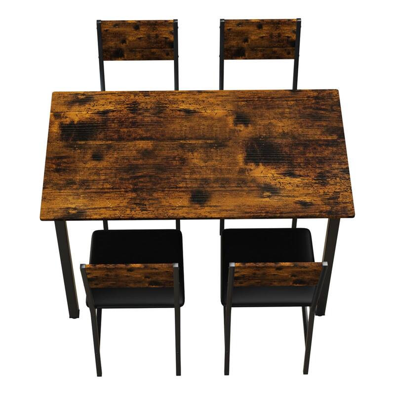 5 Piece Metal and Wood Indoor Modern Dinning Table Furniture Set for 4, Dining Table Chairs