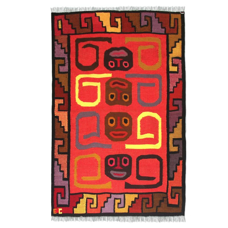 Handmade Ceremonial Masks Wool rug (4x5)