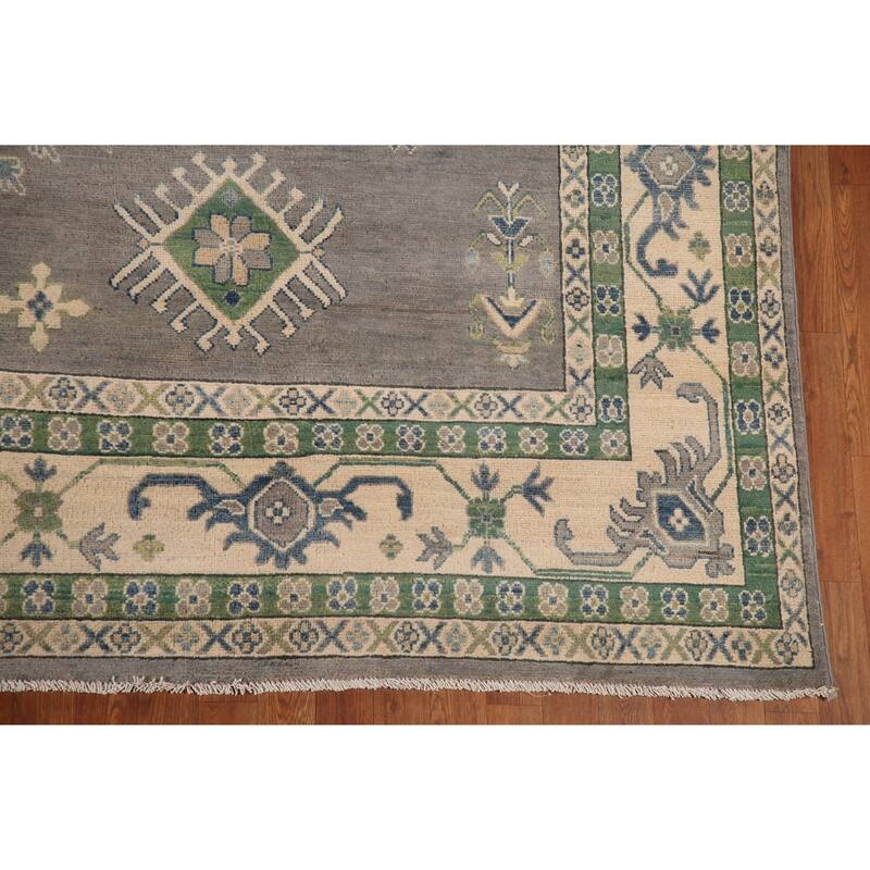 Gray Geometric Kazak Oriental Rug Living Room Handmade Wool Carpet - 9'10"x 13'1"