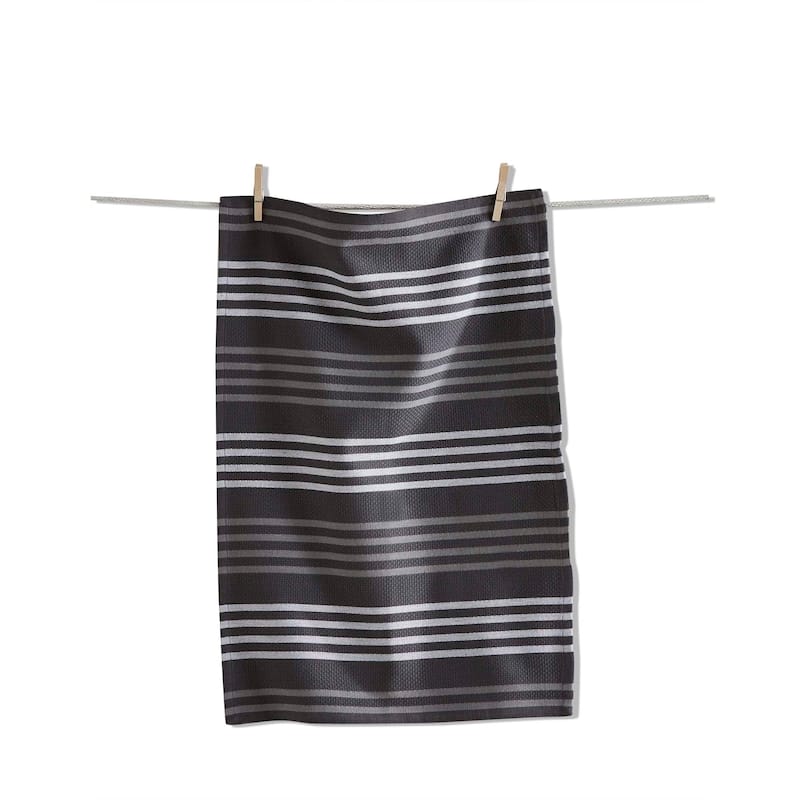 Basket Weave Stripe Gray Dishtowel - Cotton Kitchen Towel for Everyday Use, Machine Washable, 26 x 18 Inches