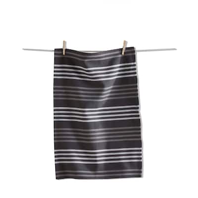 Basket Weave Stripe Gray Dishtowel - Cotton Kitchen Towel for Everyday Use, Machine Washable, 26 x 18 Inches