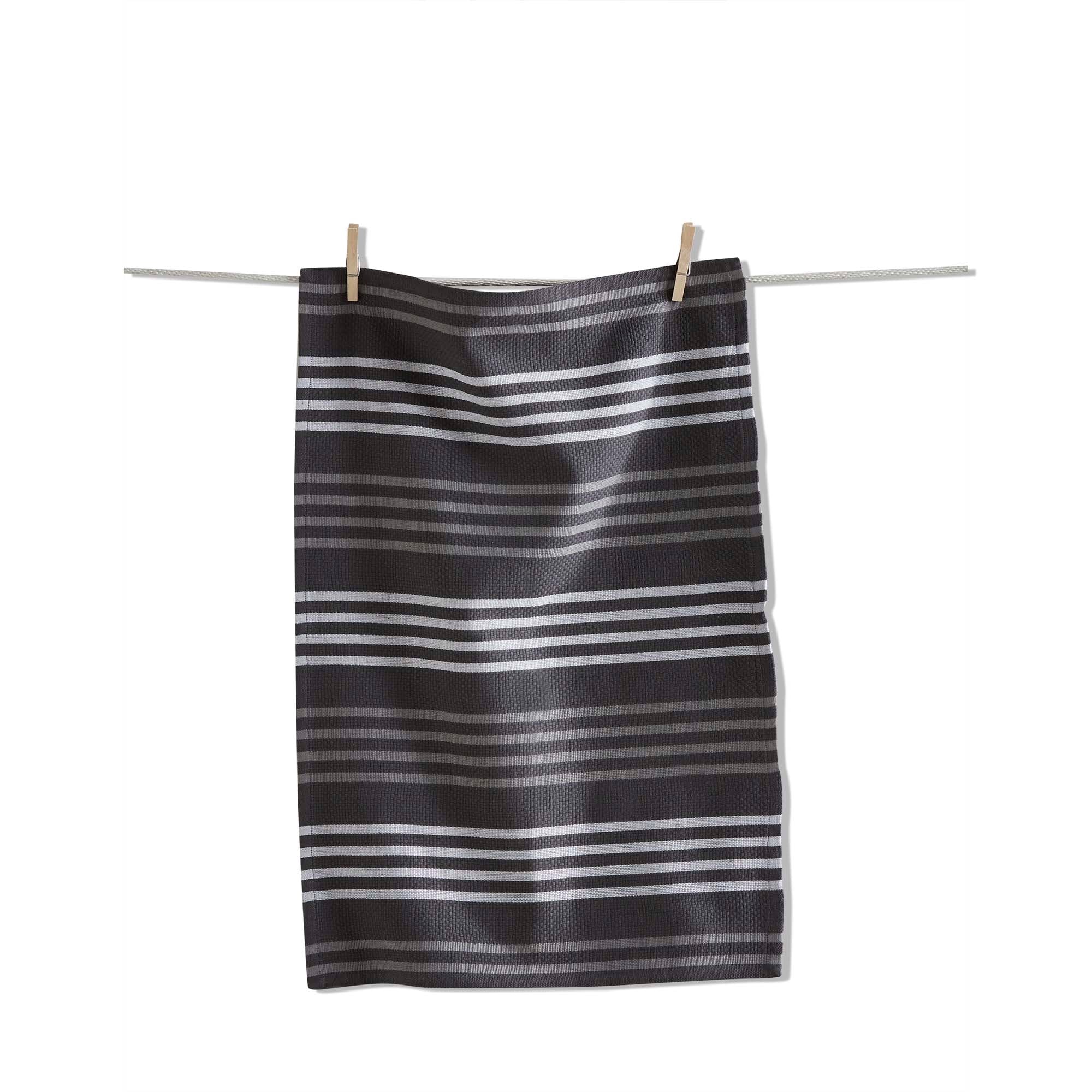 Basket Weave Stripe Gray Dishtowel - Cotton Kitchen Towel for Everyday Use, Machine Washable, 26 x 18 Inches