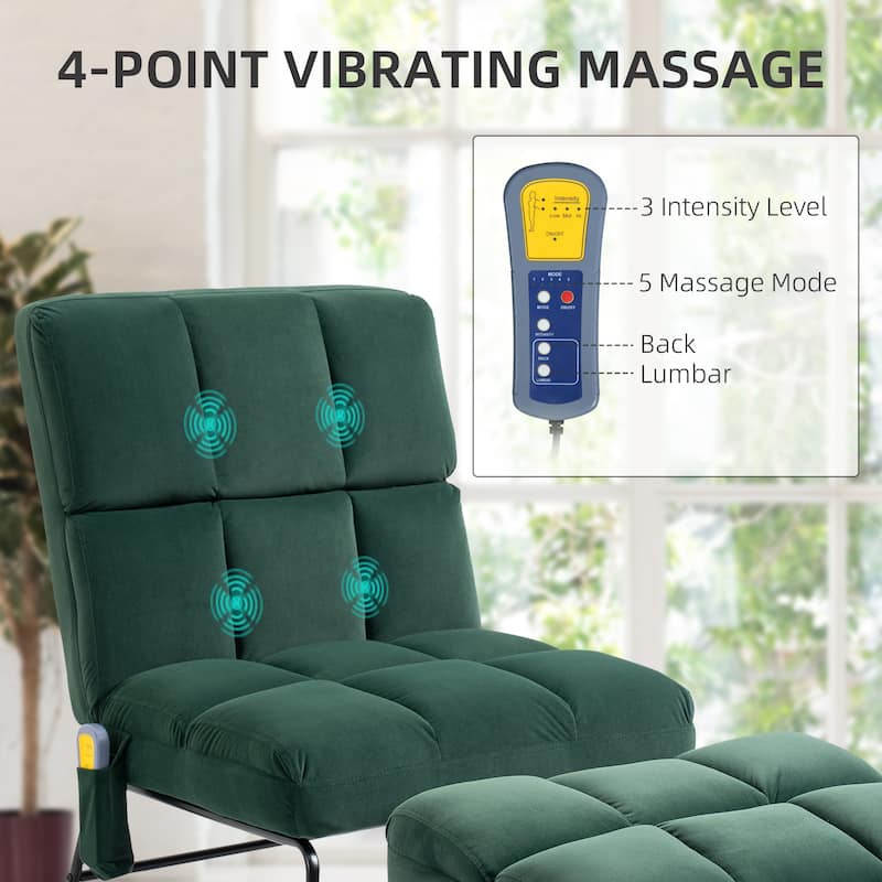 HOMCOM Accent Chair with Ottoman, Velvet Club Chair with Vibration Massage, Remote Control and Metal Legs