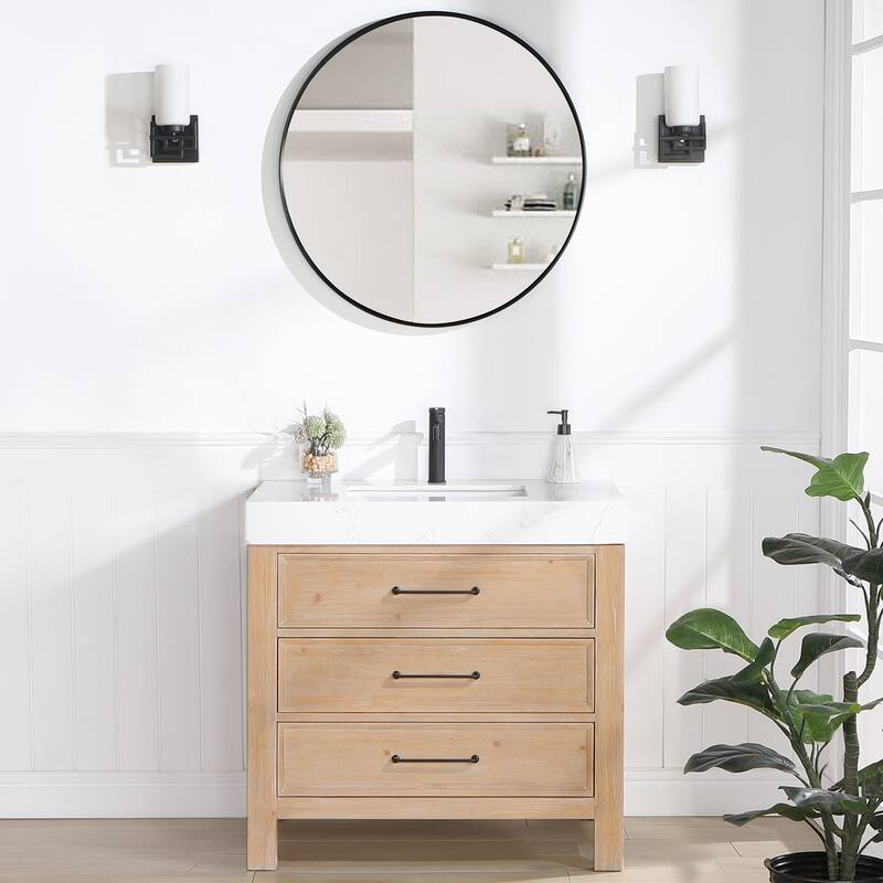 Leon 36 in. Single Bathroom Vanity with Composite Stone Top - 36 in. - Brown - No Mirror