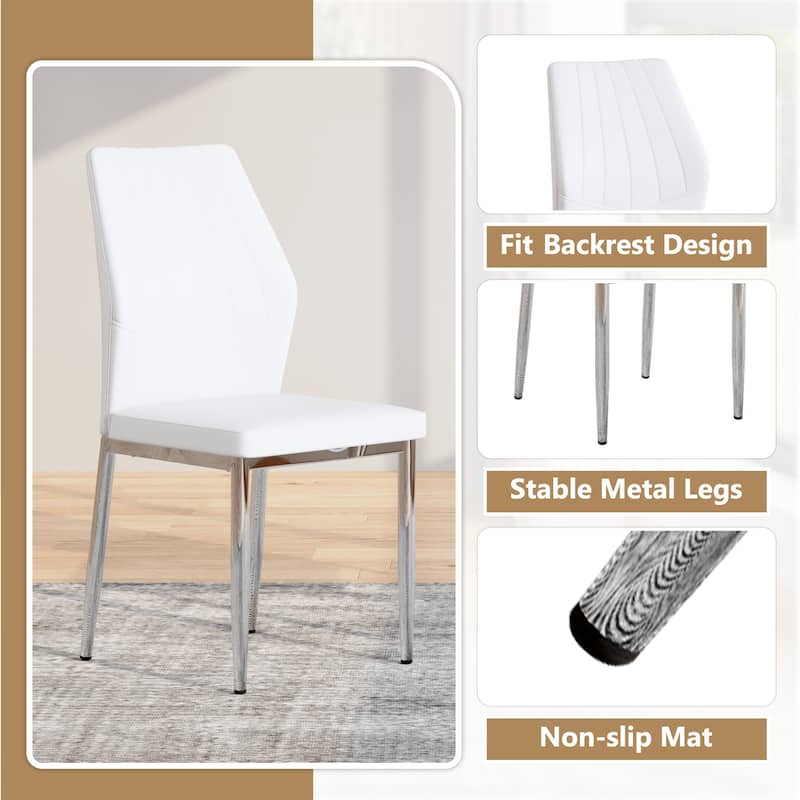 White Silver Side Chair Reception Chair Meeting Room Chair Set of 4 Kitchen Chair Lounge Chair with Metal Legs