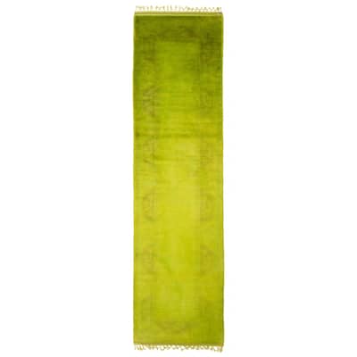 ECARPETGALLERY Hand-knotted Color Transition Lime Wool Rug - 2'9 x 9'9