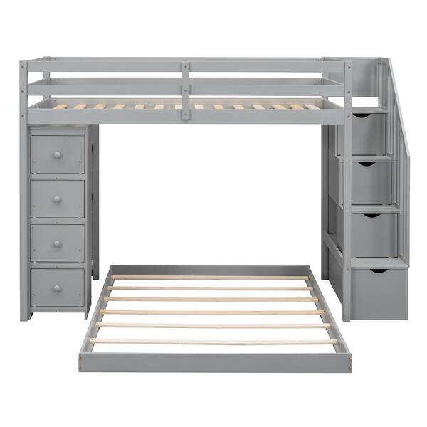 slide 2 of 9, Twin Over Full Bunk Bed w/ Shelves, Drawers & Storage Stairs, Emerald Gray - Full