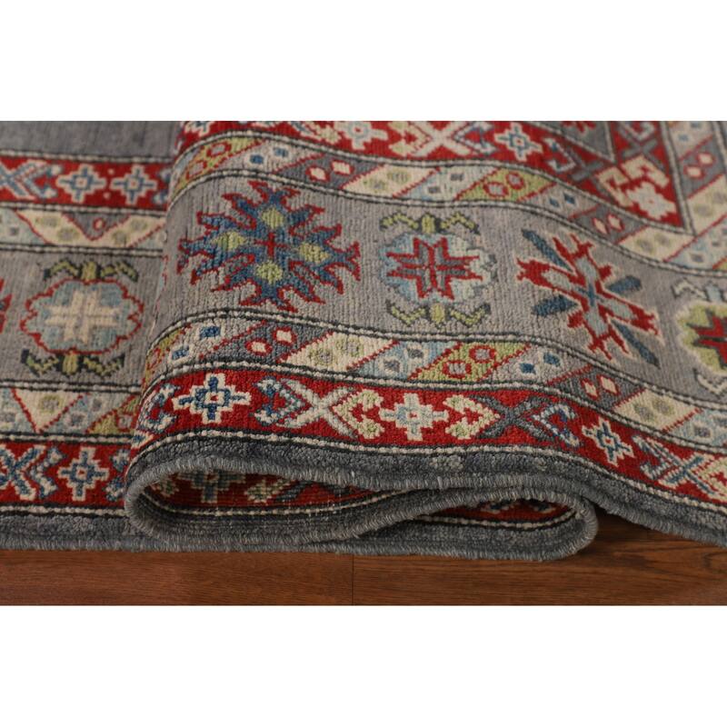 Oriental Geometric Kazak Area Rug Hand-Knotted Wool Carpet - 6'10" x 9'11"