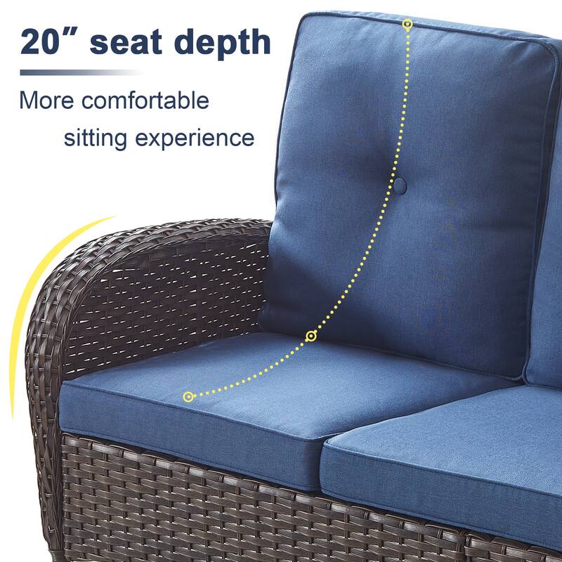 PlainCurve 7-Piece Brown Wicker Patio Fire Pit Sofa Seating Set with Olefin Cushions