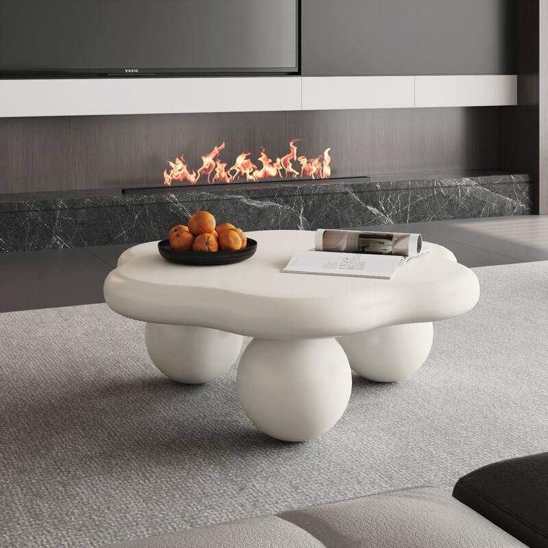 Cloud Shaped Coffee Table, Petal-Shaped Modern Minimalist Coffee Table with Spherical Legs