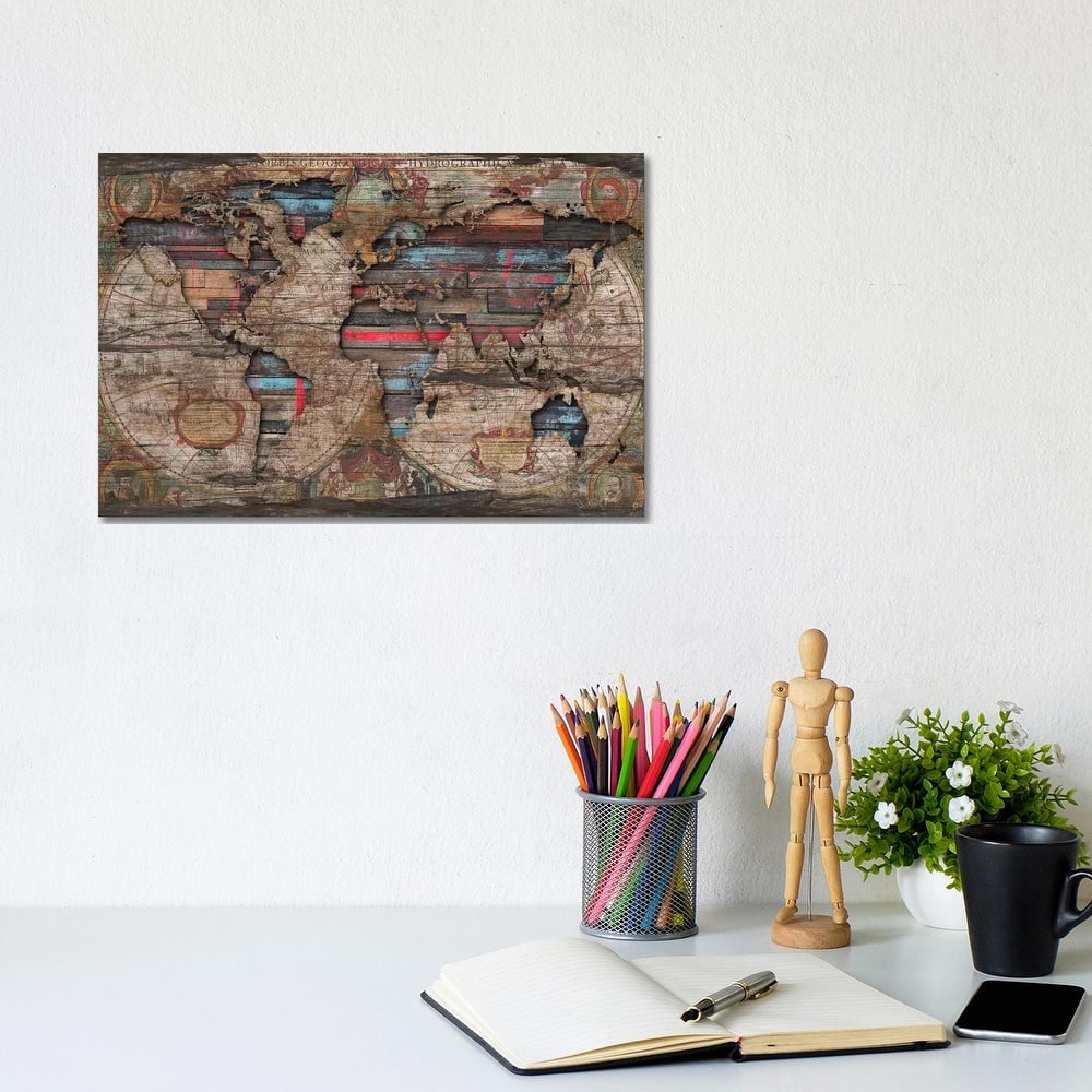 iCanvas 'Distressed World Map' by Diego Tirigall Canvas Print