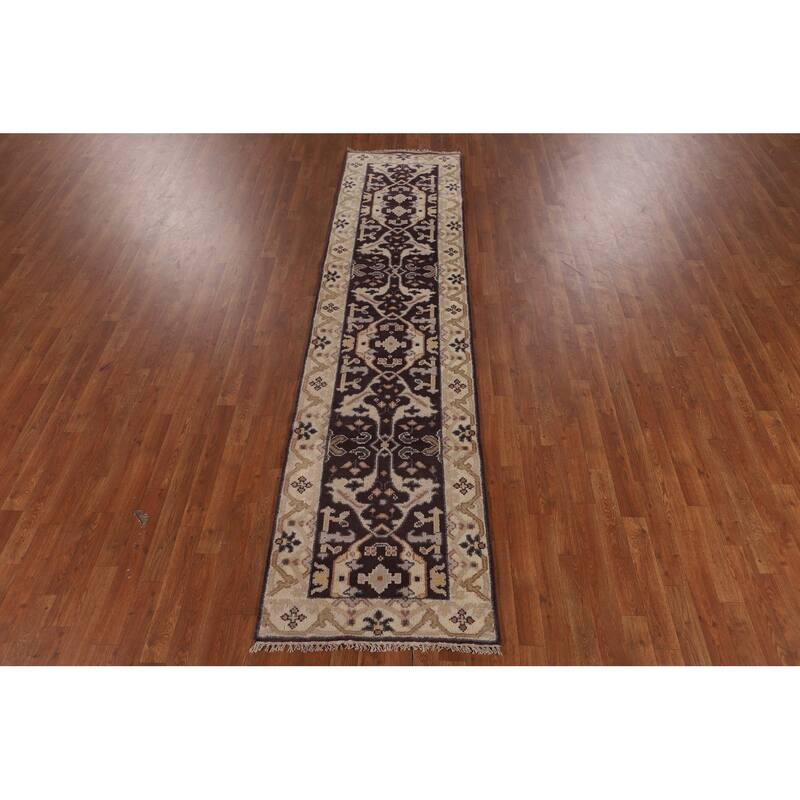 Oushak Indian Runner Rug Hand-Knotted Transitional Wool Carpet - 2'6" x 9'11"