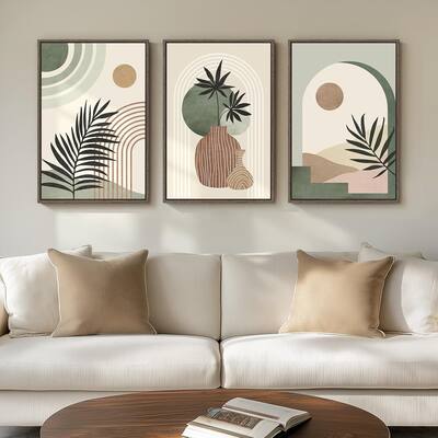 3 Piece Bohemian Leaf Sun Pot Canvas Artwork
