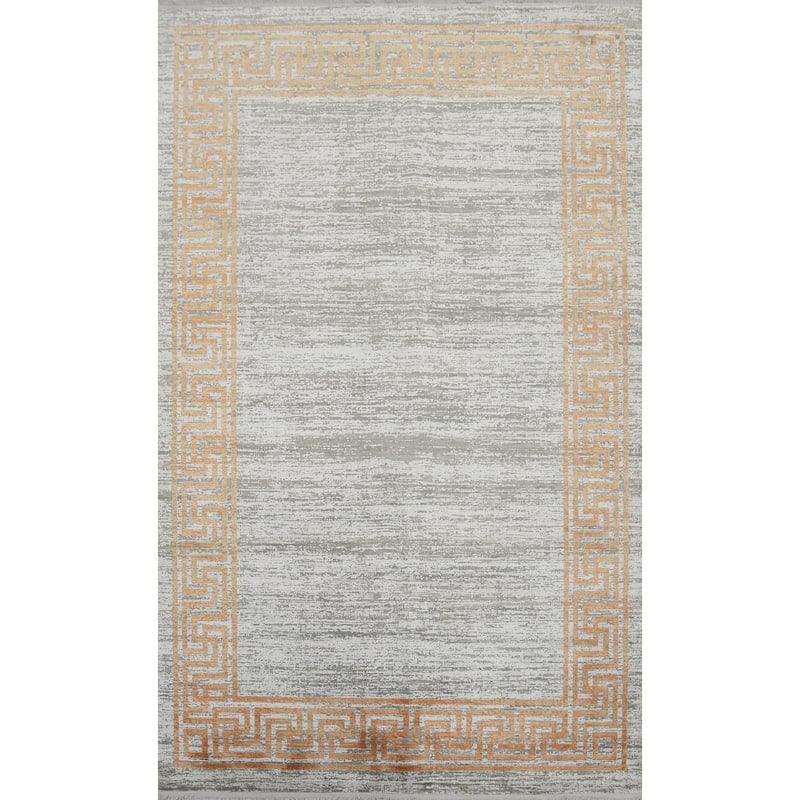 Machine Made Oriental Polyester Carpet Geometric Greys & Charcoal Distressed Area Rug - 7' 5'' X 5' 2''