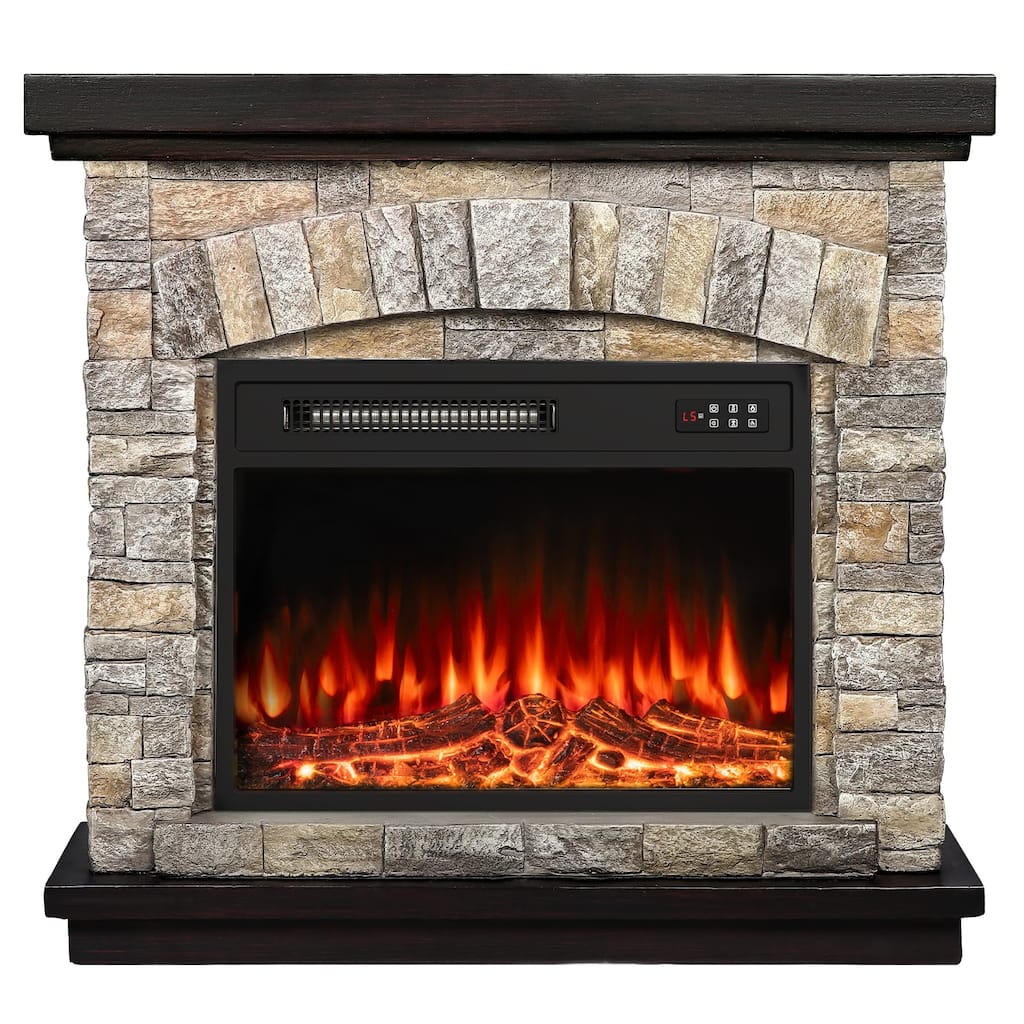 BOSSIN 36" /40" Electric Fireplace with Mantel, 23 inch Electric Fireplace Insert, TV Stand Freestanding Heater Flame Faux Stone