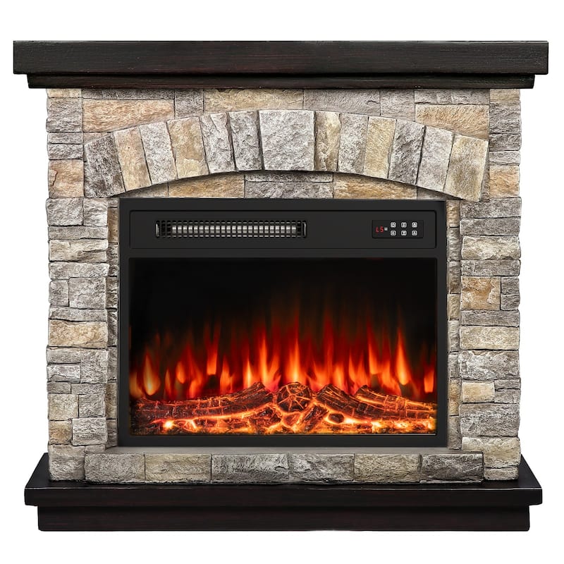 BOSSIN 36" /40" Electric Fireplace with Mantel, 23 inch Electric Fireplace Insert, TV Stand Freestanding Heater Flame Faux Stone - 36INCH - Grey