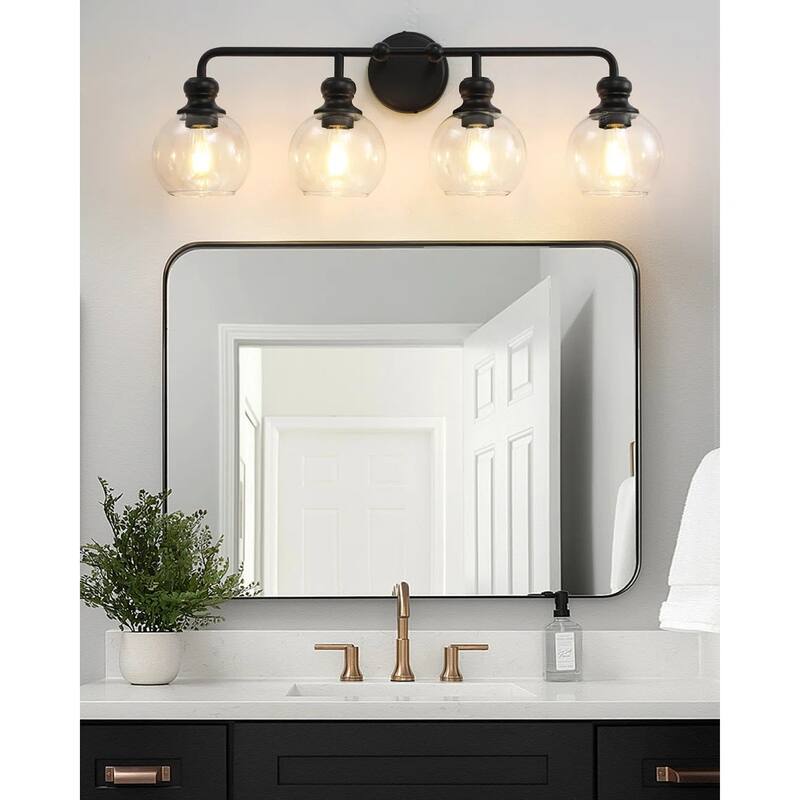 Irvine Black Modern Clear Glass 4-Light Vanity Light