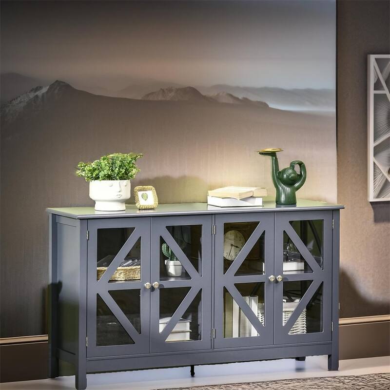 Buffet Cabinet with Tempered Glass Doors and Adjustable Storage Shelf
