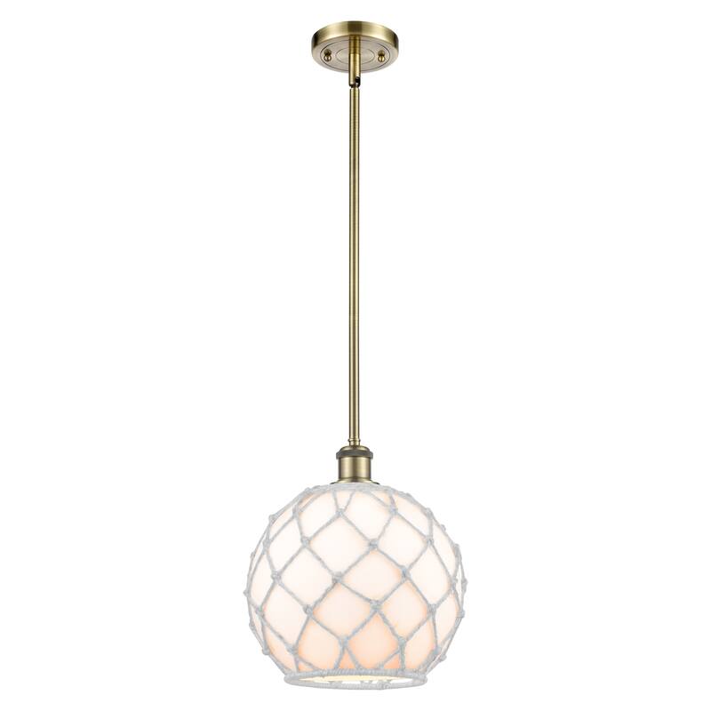 Innovations Lighting Endless Possibilities Ballston - Farmhouse Rope - 1 Light 10" Stem Hung Mini Pendant - Antique Brass/White Glass with White Rope